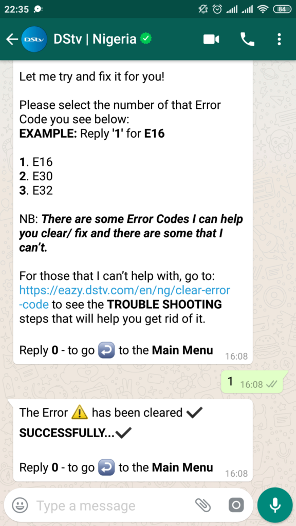 DStv WhatsApp Self-Services