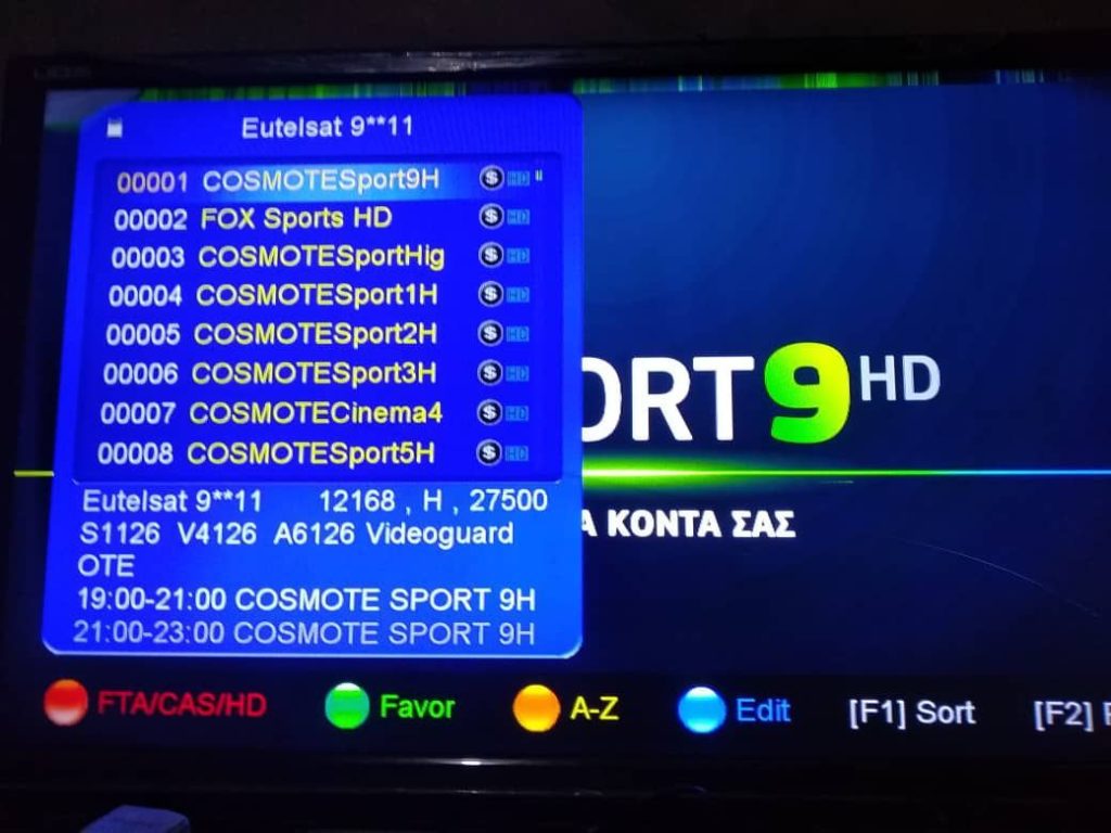 Cosmote Sport Frequency, Position On Eutelsat 9A At 9E